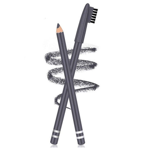 2 Packs Eyebrow Pencils with Soft Brush 2-in-1 Long-lasting Water-proof Sweat-proof Brow Pencil and Brow Brush Eyebrow Shaping and Filling Pencil Makeup Tool(Dark Gray)