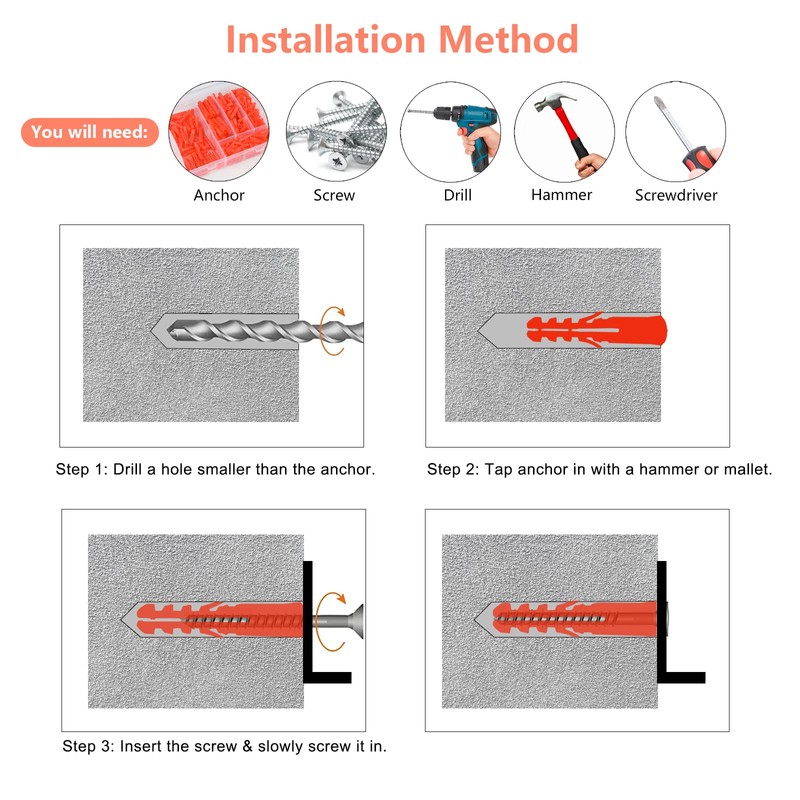 320Pcs Wall Plug Set, Expansion Rawl Plugs Plastics Anchors for