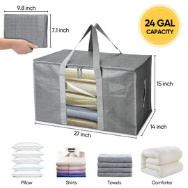 BALEINE 8-Pack Oversized Moving Bags with Reinforced Handles, Heavy-Duty Storage Tote for Clothes, Moving Supplies (Grey with Window, 8 Pack)