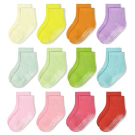 Toddler Socks Grip Non Slip 12 Pairs Baby Boy/Girl High Ankle Sticky Floor Socks For 1-3T Boy Kids
