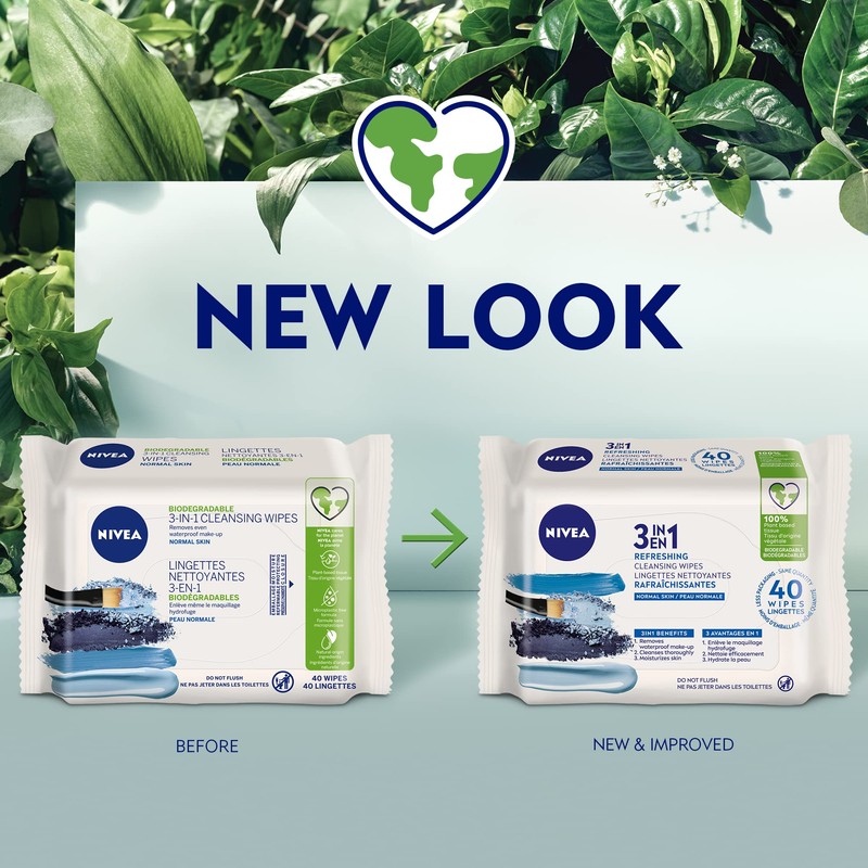 NIVEA 3-in-1 Biodegradable Face Cleansing & Make-up Removing Wipes for