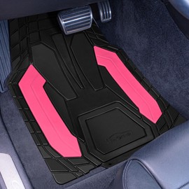 FH Group Automotive Floor Mats, Heavy-Duty Rubber Floor Mats for Cars Stripe Design, Universal Fit Full Set, Climaproof Floor Mats, Trimmable Floor Mats for Most Sedan, SUV, Truck Floor Mats Pink