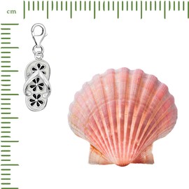 Quiges White Black Enamel Flower Flip Flop Clip On Charm Pendant with Cubic Zirconia Silver Plated Women's Jewellery