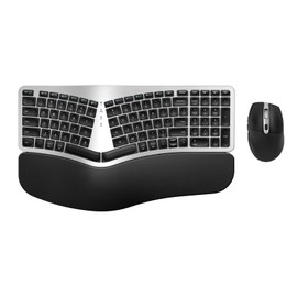 Ergonomic Wireless Keyboard Mouse Combo, EDJO Bluetooth/2.4G Dual Channel, Split Design, Soft Foam Palm Rest, 4 Level DPI Adjustable Wireless Mouse, Rechargeable, for Windows/Mac/Android(Sliver)