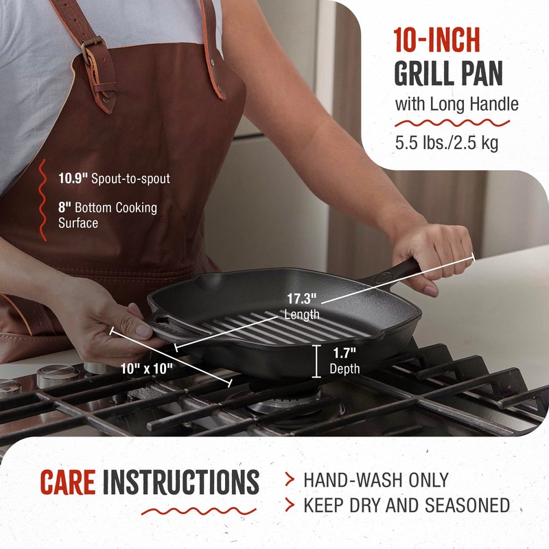 Victoria Cast Iron Grill Pan, Square Grill Pan, Cast Iron