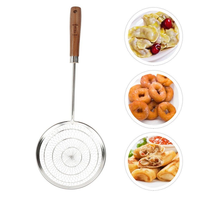 Strainer Spoon Long Wooden Handle 304 Stainless Steel Anti Scald