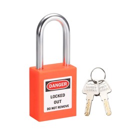 sourcing map Lockout Tagout Safety Padlock 1-1/2-Inch Steel Shackle Keyed Different Orange