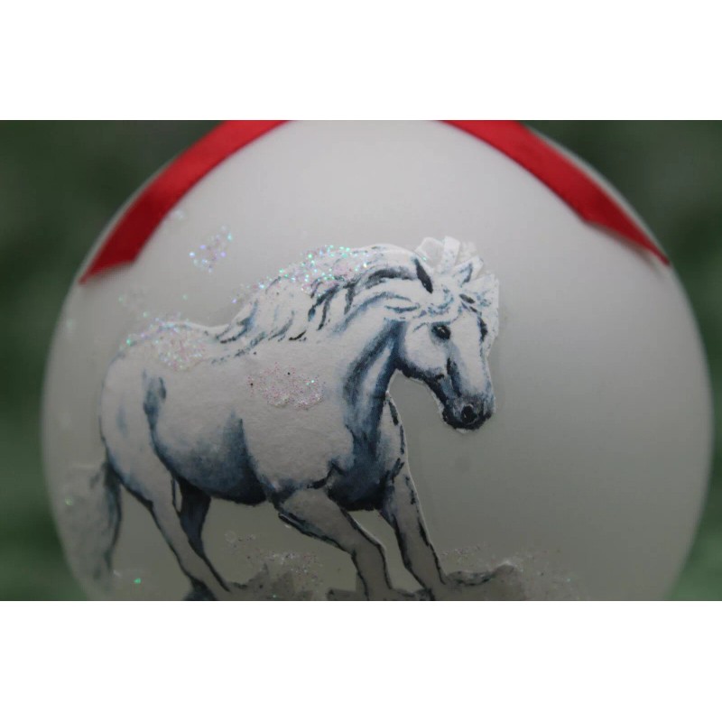 H573 Hand-made Christmas Ornament - horse - white draft Percheron