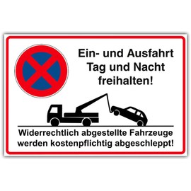 Sign "Einund Ausfahrt Tag und Nacht freihalten!" Aluminium / Dibond 300 x 200 mm - 3 mm Thick