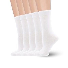 Women's Soft Thin Viscose Bamboo Crew Socks, Fit Stretchy Casual, Business, Dress Calf Sock 5 Pairs (US, Alpha, Medium, Regular, Regular, White)