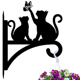 Peacoblue Iron Plant Hangers Hooks for Outdoor Indoor Hanging Plants Fern Pots, Lantern, Bird Feeder, Wind Chimes, 12”x14” Cat Weather Resistant Metal Wall Brackets Holder for Porch, Garden, Home(Cat)