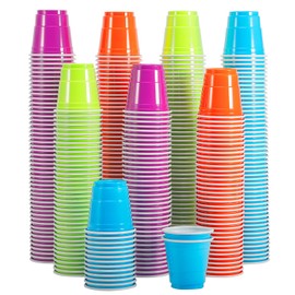 Tivcck 300 Count Disposable Shot Cups,2 oz Plastic Shot Glasses,Mini Plastic Shot Cups,Assorted Color Small Party Cups for Drinking Tasting Snacks Parties Wedding(4 Colors)