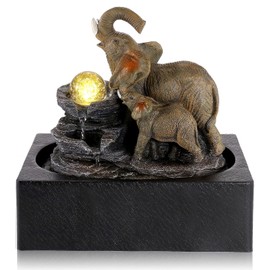 WICHEMI Indoor Water Fountains Tabletop Fountain Indoor Waterfall Fountain of Elephant Sculpture with LED Warm Light and Spinning Ball for Home Office Desktop Decor