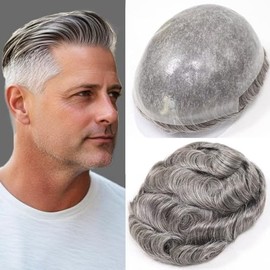 HAPPYCC Tup Para Hombre, Piel Fina De Poliuretano, Sistema De Reemplazo De Cabello Humano Virgen Europeo, Prtesis Capilar Masculina, Castao Medio N.  