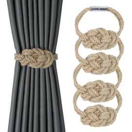HedongHexi 4 Pack Natural Jute Magnetic Curtain Tiebacks, Boho Rustic Style Decorative Curtain Ties Backs for Home & Office Drapery