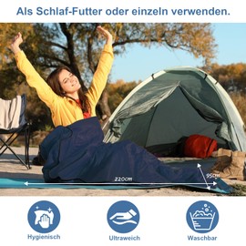LSTRAGY Hut Sleeping Bag, Upgraded Sleeping Bag with Full-Length and Foot Zip, 2-in-1 Microfibre Sleeping Bag, Ideal for Backpacking (Navy Blue)