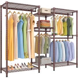VIPEK Classic V6 Wire Garment Rack Heavy Duty Clothes Rack for Hanging Clothes, 5 Tiers Freestanding Closet Rack Large Size Metal Clothing Rack with 7 Shelves & 4 Hanging Rods, Max Load 850LBS, Bronze