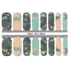 Glam Girl Nails Rawr Dinosaurs Check Nail Polish Strips / Nail Wraps / Nail Stickers