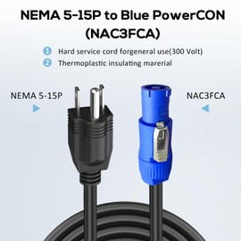 3-Prong NEMA 5-15P to PowerCON AC Power Cable Cord 20A 3 Pin PowerCon Input Male Connector to NEMA 5-15P Male Extension Power Wire 16AWG for Outdoor Stage Light LED Screen-6FT