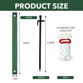 27 PCS Heavy Duty Steel Tree Stake Kit,Tree Support Stakes for Garden Plants,Tree Straightening Kit Against Bad Weather,9Pcs Tree Straps,9Pcs Metal Stakes,9Pcs 13FT Rope for Anchoring