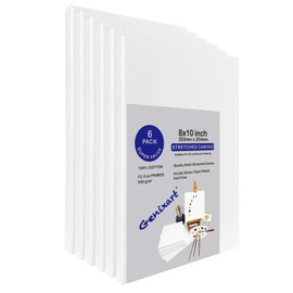 Genixart 8x10 Inch White Blank Stretched Canvas, Pack of 6, Primed Professional Artist Canvases for Acrylics & Oils Painting (100% Cotton, 5/8 Inch Profile)