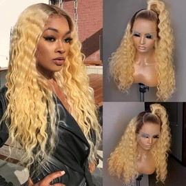 Lezaxiu Brown Blonde Kinky Curly Lace Front Wig Long Curly Wave Glueless Ombre Blonde Hair Heat Resistant Soft Wig Pre Plucked Hairline Synthetic Lace Front Wigs for Black Women