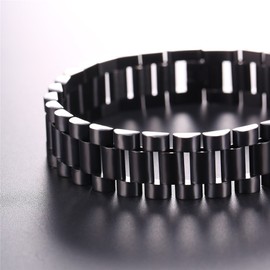 Men Cool Bracelet Black Gun Plated 15MM Wide Link Wristband Bracelets (Length 22CM)