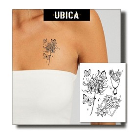 UBICA Tattoo,Semi-permanent Tattoos,2 Sheets Fake Tattoo,Realistic Tattoos Non-Reflective,Waterproof For 1-2 Weeks,Flower Language And Butterfly Dance Tattoo Sticker 3.8x4.4in