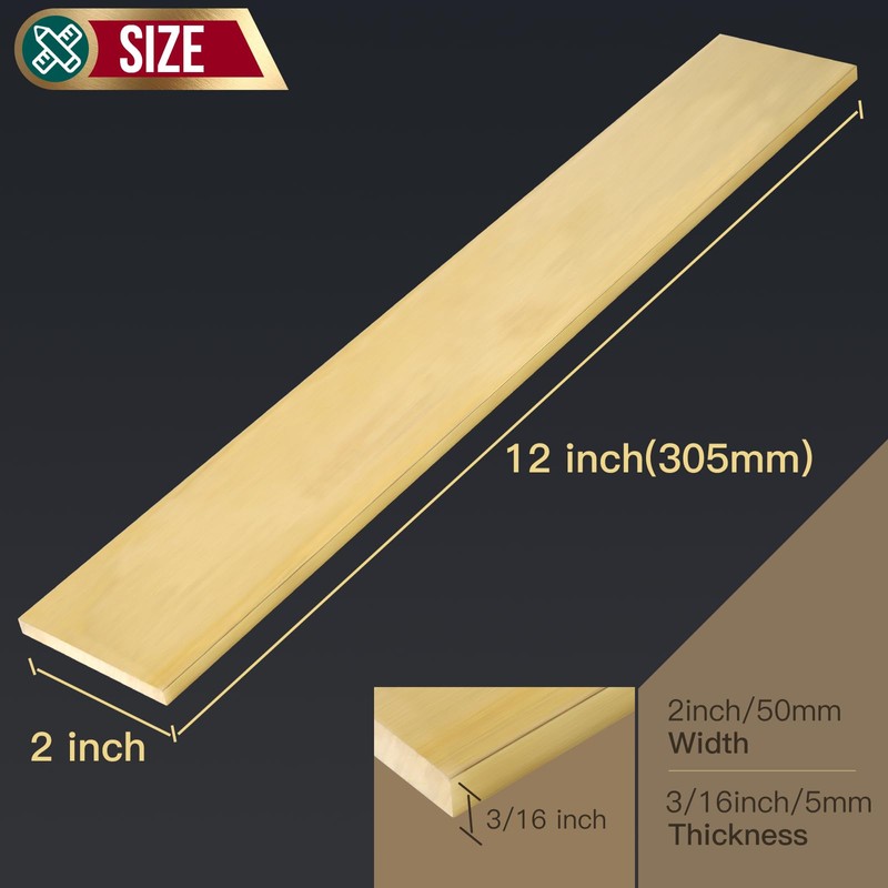 3/16" x 2" Brass Flat Bar Blank 12" Long Solid