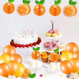 9 piezas de bolas de panal de abeja naranjas suministros de fiesta de cumpleaños naranjas, suministros de mesa de cactus, fresa, centros de mesa de papel de seda, panal de abeja, decoraciones colgantes para fiestas, baby shower (naranja)