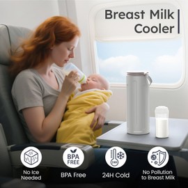 Portable Breast Milk Cooler for Travel, 22oz Large Capacity Breastmilk Chiller for Working Moms, 360° Cooling Keeps Milk Chilled 24 Hours, Includes 2 Baby Bottles, Breastfeeding Essentials