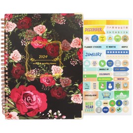 Diary 2024 A5 Week to View, 12 Month Daily Planner 2024, Notebooks A5 2024 Diary, Weekly & Monthly Planner with Monthly Tabs, Back Pocket, Stickers (Rose)