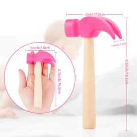 Fowecelt Wooden Hammer Toys Simulation Hammers Maintenance Tools Educational Toys for Kids Birthday Party Games Supplies (Pink)