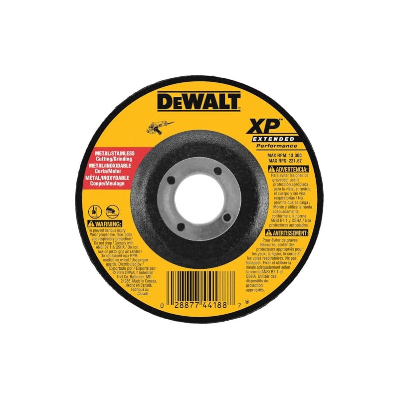 DEWALT DW8808 4-1/2-Inch by 1/4-Inch Extended Performance Grinding Wheel, 7/8-Inch
