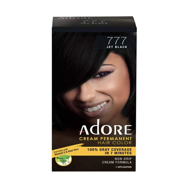 Adore Cream Permanent Hair Color 777 Jet Black enriched with Vitamin E & Aloe Vera 1 application