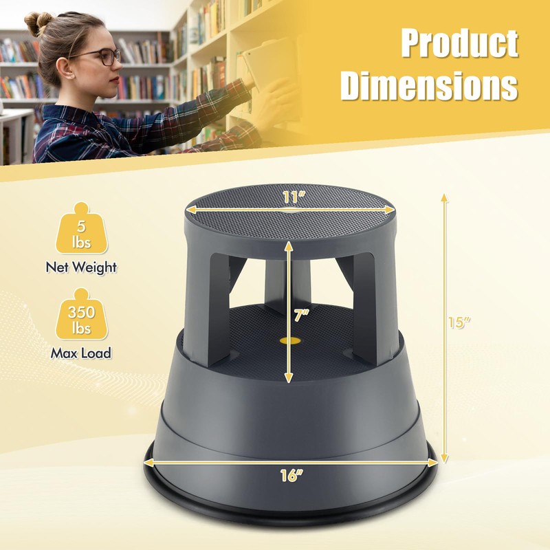 CHEFJOY Rolling Step Stool, Kick Stool Holds up to 350