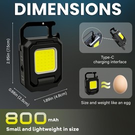 MAKDAK 2PC Cob Keychain Work Light EDC Rechargeable Foldable Keychain Flashlight,Bottle Opener,for Camping,Car Repair,Hiking,Repairing,Power Outrage,Pet Walking,Emergency