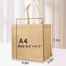 Segarty Burlap Tote Bags, 6 Pack Small White Reusable Jute Canvas Gift Favors Bag with Handles Blank Tote Bulk for Bridesmaid Wedding, Bachelorette Party, Beach Trip, Women Market Grocery Shopping