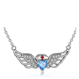Fashion Jewelry ANGEL WINGS HEALTH CARE WORKER pendant 24" 925 Sterling Silver plated Necklace
