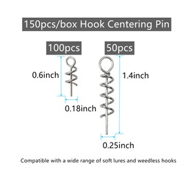 Twist Lock Hook Centering Pin Spring for Fishing Worm Hook Soft Lure Bait Screws 150pcs/box - Length 0.6in 1.4in