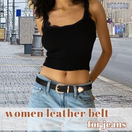 WERFORU Women Belt for Jeans Pants Ladies Fashion Leather Waist Belt with Gold Buckle,1.1" width