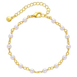 Jewlure 18K Gold Plated Anklet, Bohemian Beach Chic Pearl Anklet For Female Teenage Girls, Adjustable