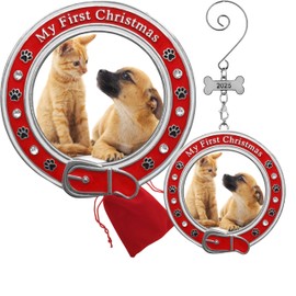 Dog Ornament - Dated 2025 - Dogs First Xmas - Photo Ornament - Dated 2025 - Picture Ornament Dog or Cat First Christmas - Holds Your 2" D Picture - 3" D - Insert Picture of Your Pooch