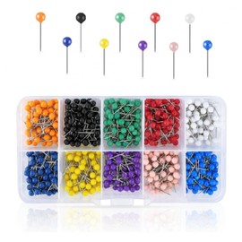 600 Pieces Push Pins Map Pins with Colored Head Map Tacks with Point Assorted Colors Stainless Steel Small Round Head Marking Pins for Bulletin Cork Board Fabric Craft DIY Office Home (10 Colors)