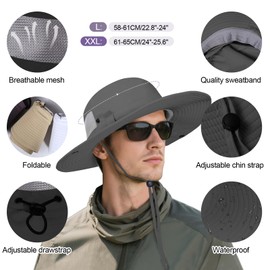 Fishing Hat for Men & Women, Wide Brim Sun Hat UV Protection - Lightweight Bucket Hat for Hiking, Camping, Beach Dark Gray