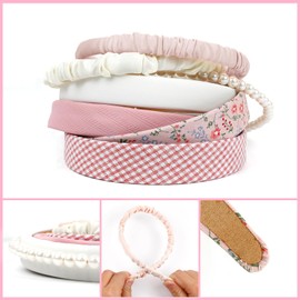 Hazms 7 Pcs Headbands for Women Non Slip Headband Pink Knotted Headband for Women Pearl Headbands Different Fashion Headbands Hair Accessories
