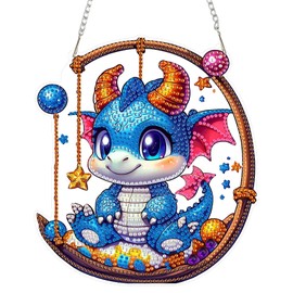 RICUVED Hanging Diamond Art Painting Kit Dragon, Special Shaped Crystal Gem Craft Diamond Painting Pendant Kit for Adults Beginners, DIY Animal Hanging Diamond Art Ornament Kit for Home Garden Decor