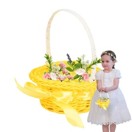 Canasta de bodas rústicas de ratán, canasta de niñas de flores,Contenedor de ratán floral | Cesta de decoración de bodas en el hogar con mango para niños, niñas, niños, adultos