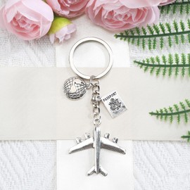 Keychain with Airplane, Passport, and Globe Charms, Friendship Gifts for Women, Good Friend Birthday Gifts, Travel Gifts for Women, Inspirational Gifts, Cute Keyring Accessories