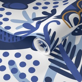 Removable Wallpaper 3ft x 2ft - Blue Forest Woodland Animals Child Rabbit Bear Owl Reading Books Custom Pre-Pasted Wallpaper by Spoonflower